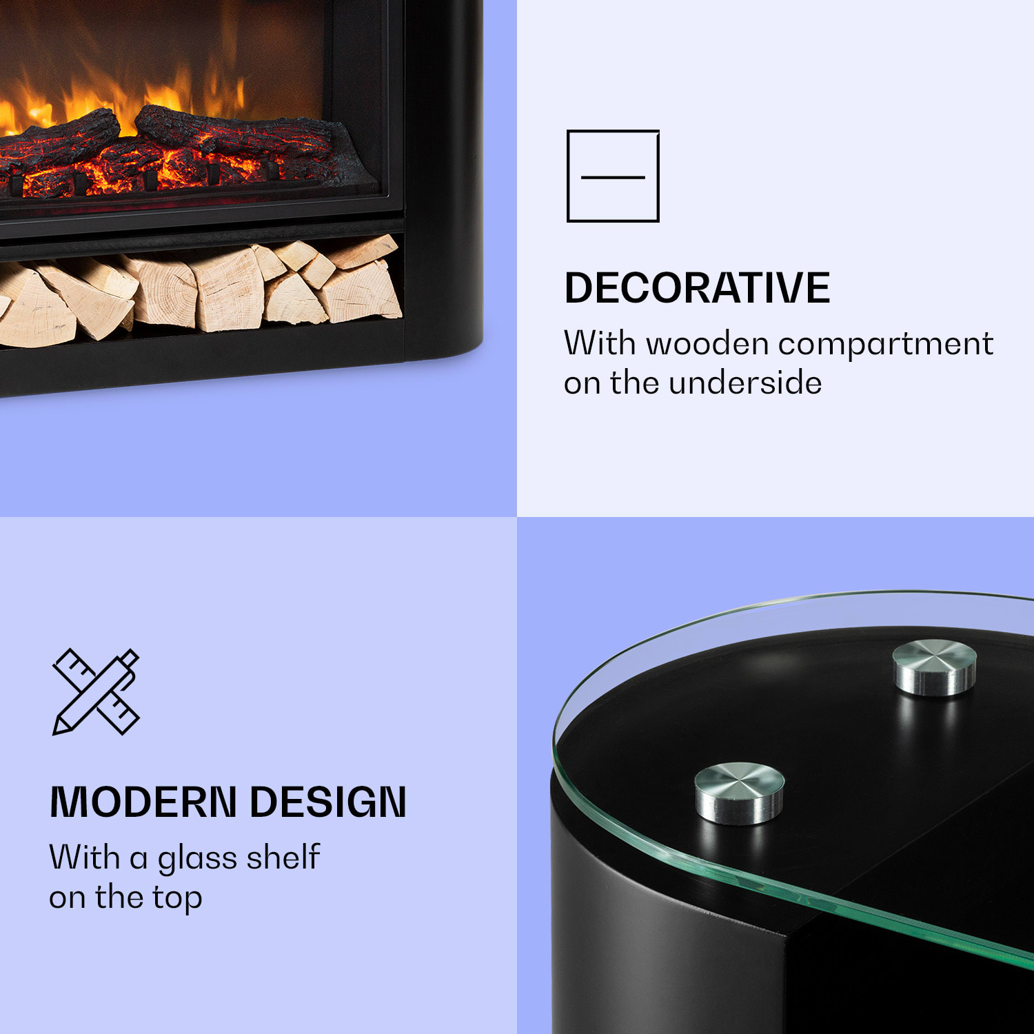 Klarstein Studio 10 Arc, elektrický krb, 1800 W, LED plamene, ventilátor, diaľkové ovládanie - Image 2