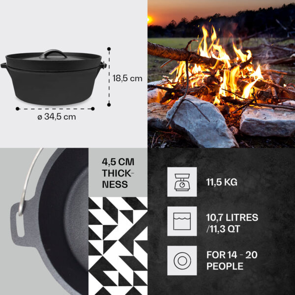 Klarstein Galloway, liatinový hrniec, 11.3 barbecue hrniec, liatina, žíhaný, veľkosť XL/10,7 l