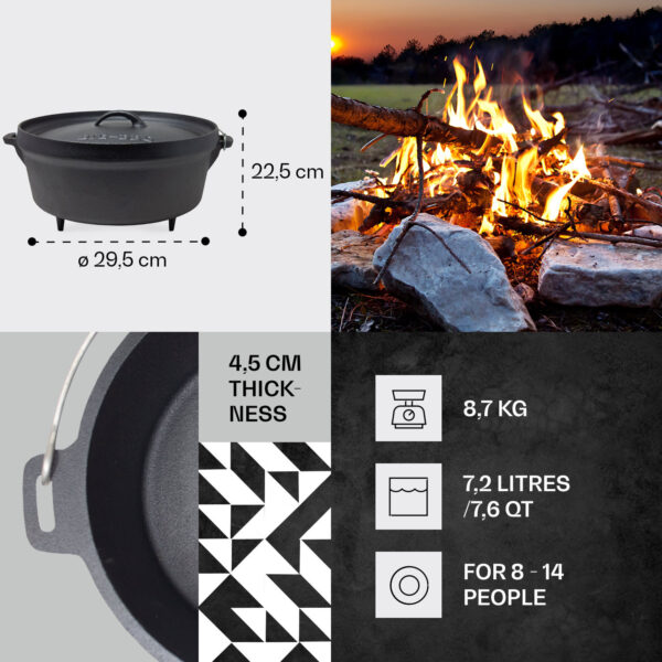 Klarstein Galloway, liatinový hrniec, 7.6 barbecue hrniec, liatina, nožičky, veľkosť L/7,2 l
