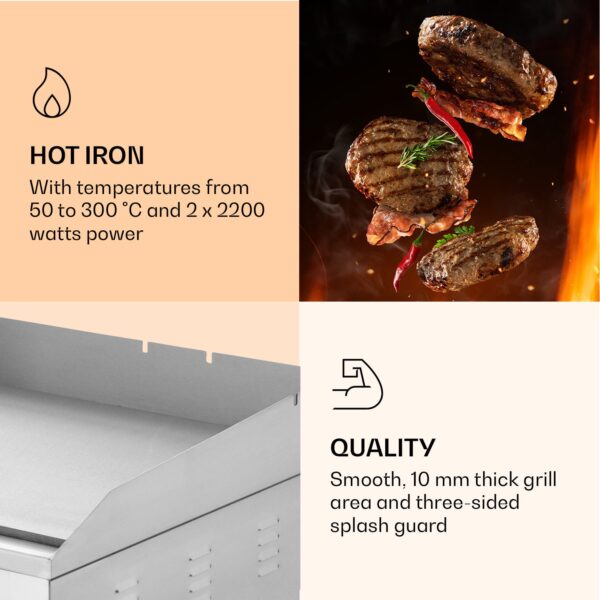 Klarstein Grillmeile 4400, elektrický gril, 2 x 2200 W, grilovacia platňa z nehrdzavejúcej ocele - Image 2