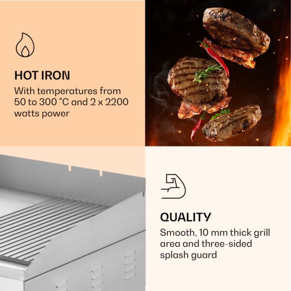 Klarstein Grillmeile 4400, elektrický gril, 2 x 2200 W, grilovacia platňa z nehrdzavejúcej ocele - Image 2