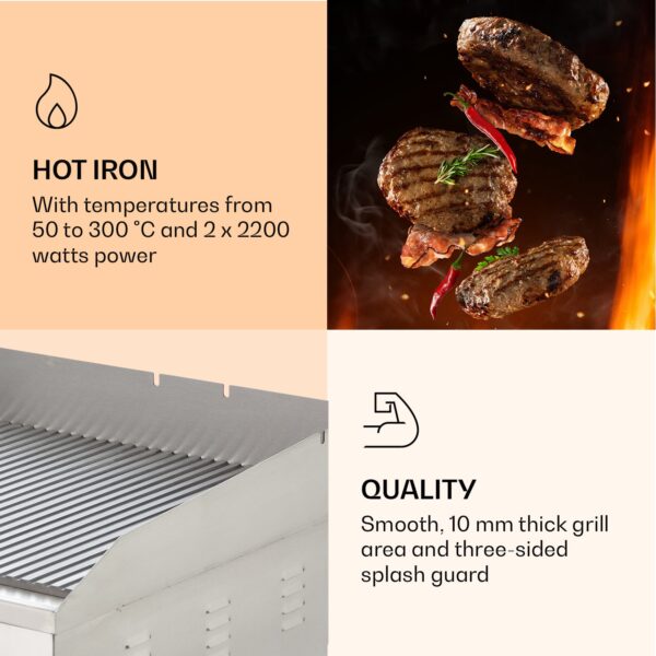 Klarstein Grillmeile 4400, elektrický gril, 2 x 2200 W, grilovacia platňa z nehrdzavejúcej ocele - Image 2
