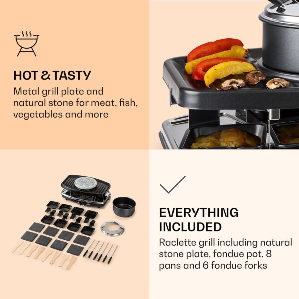 Klarstein Entrecote, raclette gril a fondue 2 v 1, 1100 W, prírodný kameň, pre 8 osôb, podložky - Image 2