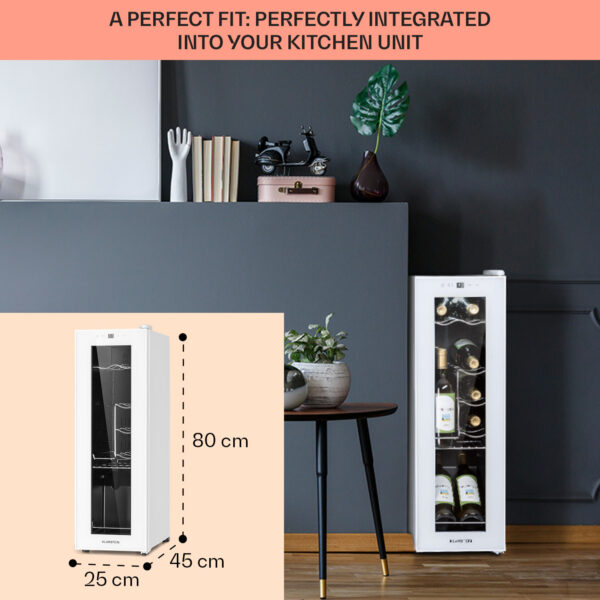 Klarstein Shiraz 12 Slim, vinotéka, 32 l, 12 fliaš, 85 W, 5–18°C, dotykový ovládací panel - Image 3