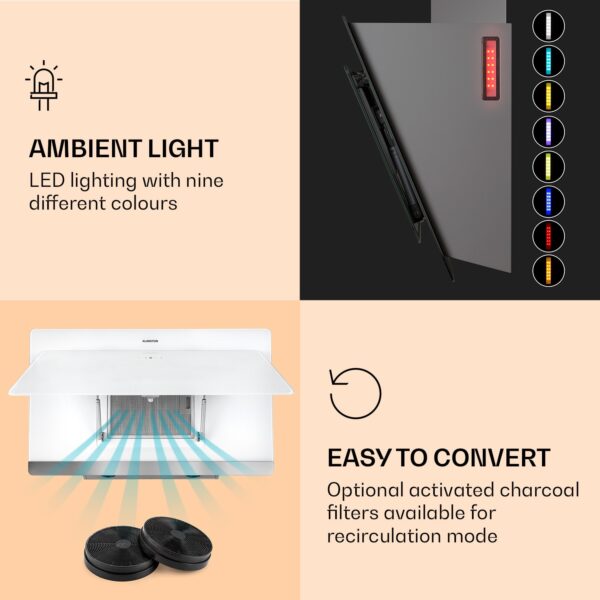 Klarstein Aurora 90 Smart, digestor, 90 cm, komínový, 550 m³/h, LED podsvietenie, A++, biely - Image 2