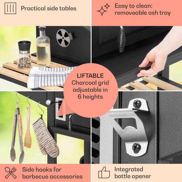 Klarstein Aberdeen Double Charcoal Grill Smoker Teplomer 2 bočné stoly mobilné - Image 3