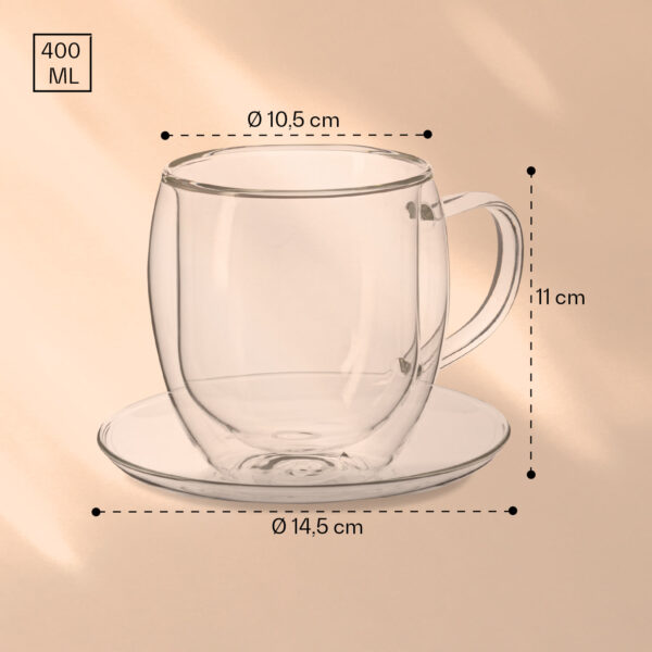 Feelino Pohár na pitie | Dvojstenný | Vysoko kvalitné borosilikátové sklo | 400 ml | Jedinečný - Image 3