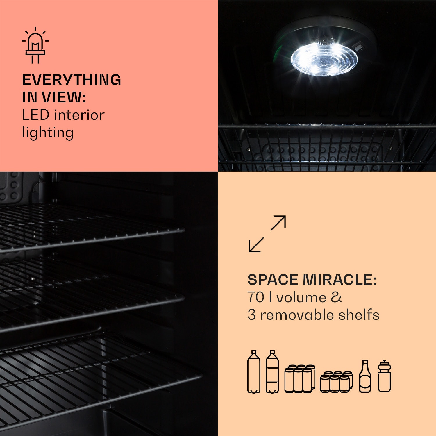 Klarstein PopLife 70, chladnička na nápoje, 0-10°C, retro dizajn, LED