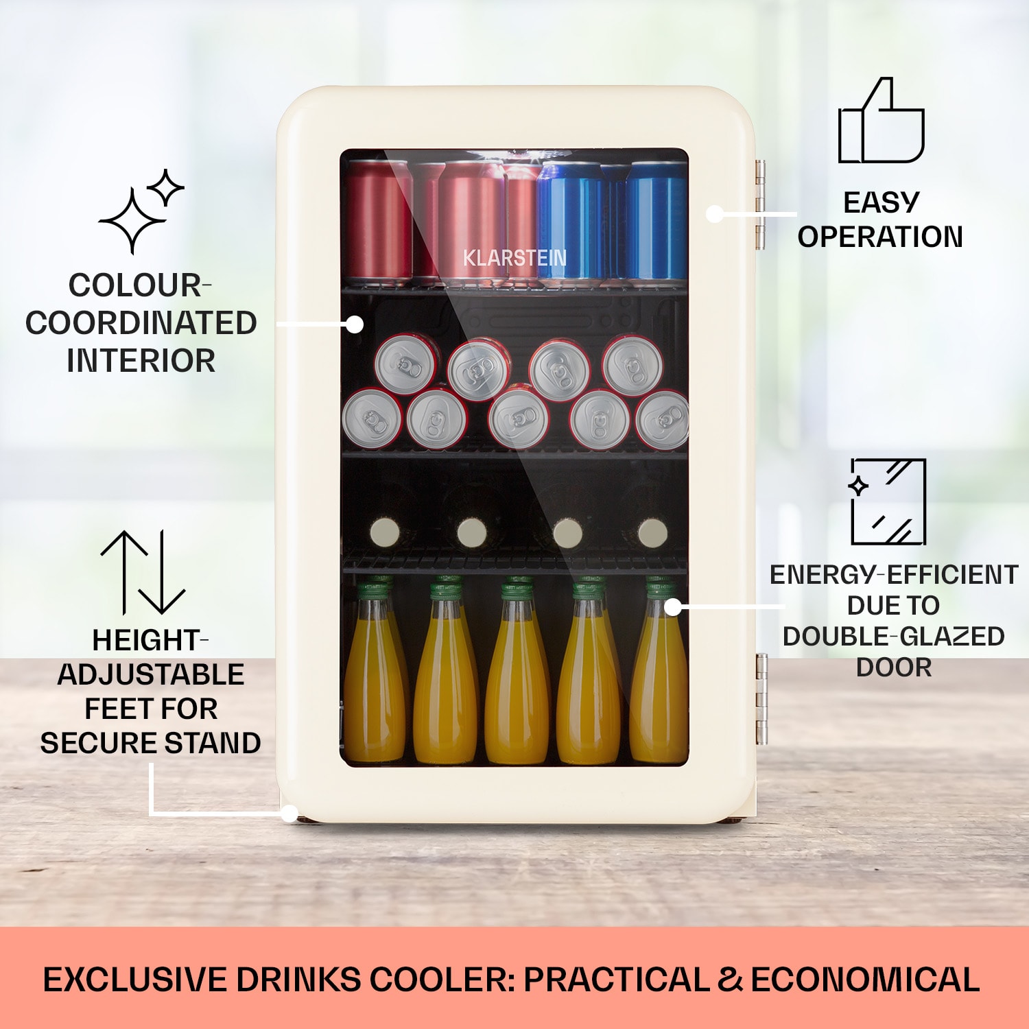 Klarstein PopLife 70, chladnička na nápoje, 0-10°C, retro dizajn, LED - Image 2