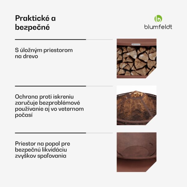 Blumfeldt Firebowl Ebeko 3 v 1, možno použiť ako gril alebo stôl, grilovací rošt + ochrana proti iskrám - Image 2