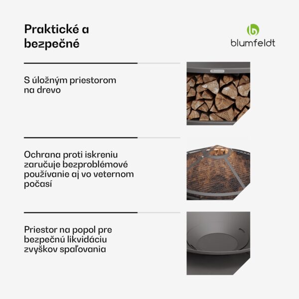 Blumfeldt Firebowl Ebeko 3 v 1, možno použiť ako gril alebo stôl, grilovací rošt + ochrana proti iskrám - Image 2