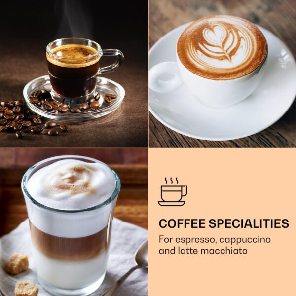Klarstein Libeica, epresso kávovar, 1350 W, 19 bar, 1,8 l, cca 10 šálok, napeňovač mlieka - Image 2