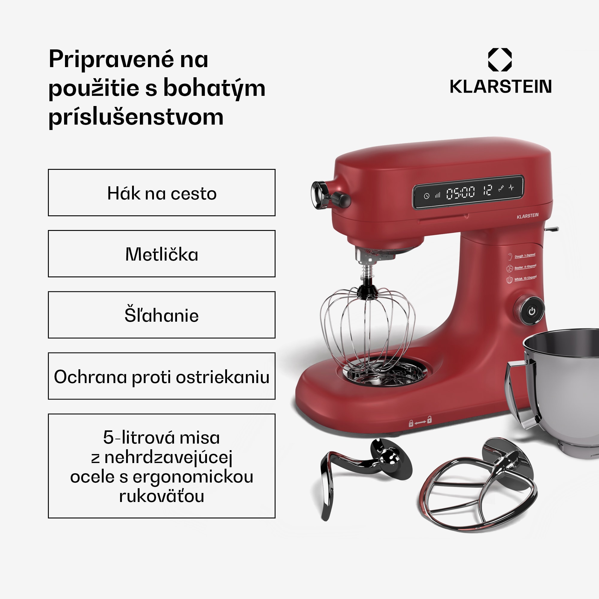 Klarstein Chiara kuchynský robot, 1600 W, 12 nastavení, misa z nehrdzavejúcej ocele, LCD displej, vrátane príslušenstva – Obrázok 3