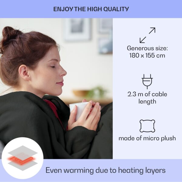Klarstein Slanket vyhrievaná deka s rukávmi 120W 155x180cm Coral Fleece - Image 3