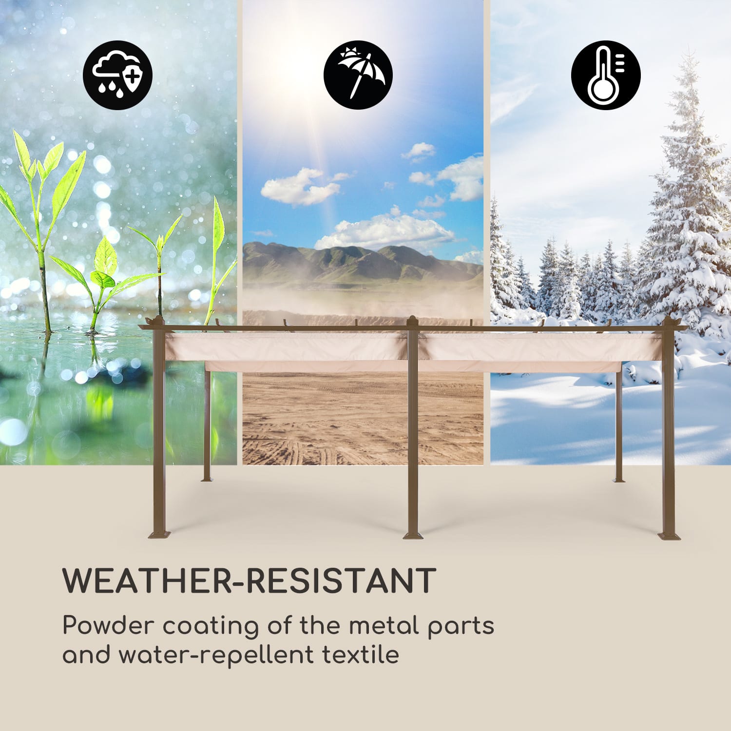 Blumfeldt Pantheon Rust, pergola, hliníková štvorhranná rúrka, 3 × 6 m, 4 rohové stĺpiky, nepremokavá – Obrázok 2