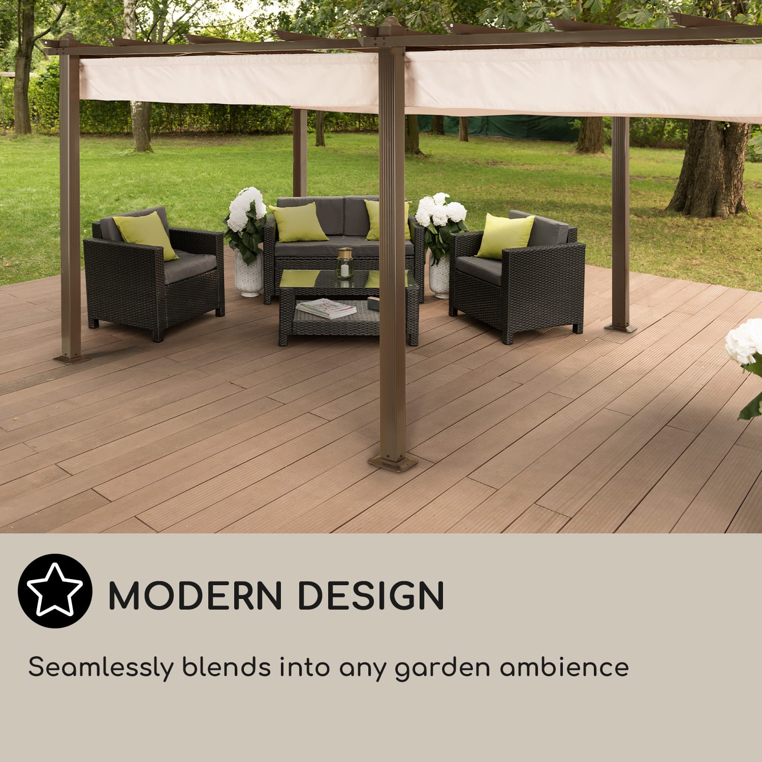 Blumfeldt Pantheon Rust, pergola, hliníková štvorhranná rúrka, 3 × 6 m, 4 rohové stĺpiky, nepremokavá – Obrázok 3