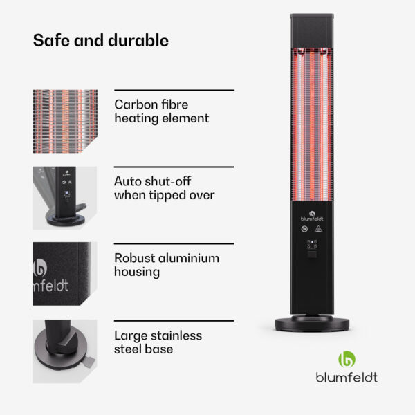Blumfeldt Heat Guru Plus 3000, vonkajší i vnútorný sálavý ohrievač, 3000W, 3 úrovne ohrevu, diaľkové ovládanie - Image 2