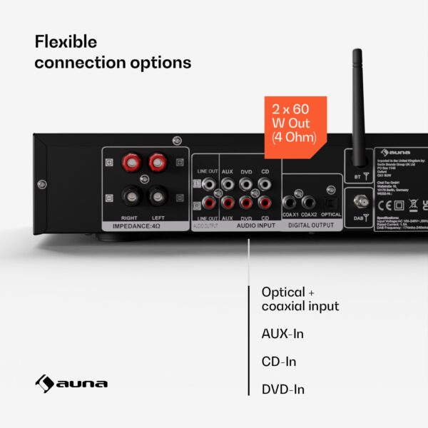 Auna Art22, Zosilňovač DAB+ BT HiFi, zosilňovač DAB+/FM rádio - Image 2