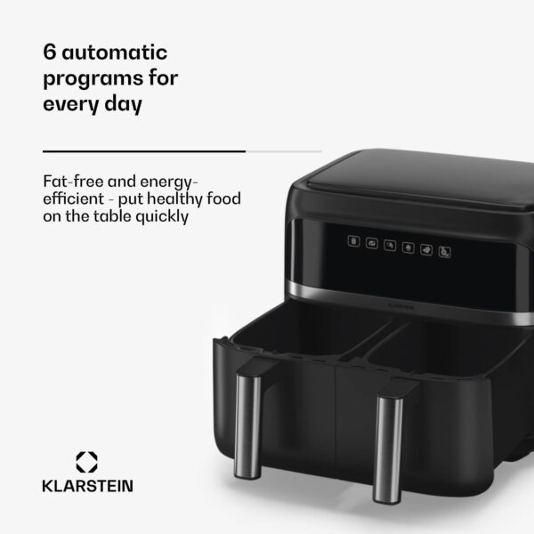 Klarstein VitaFry Duo, teplovzdušná fritéza, 2850 W, 7,6 l, 2 varné zóny, 6 programov - Image 3