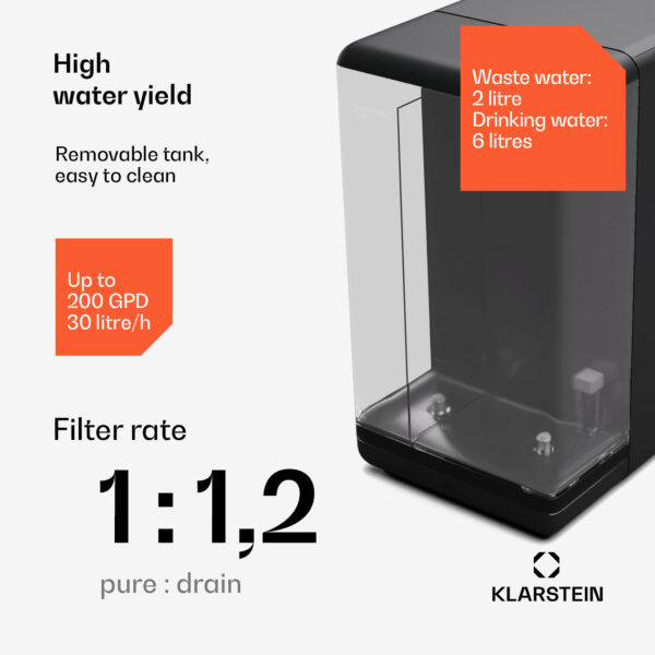 Klarstein AquaFina 6L, čistička vody, 5-stupňová filtrácia, objem 6 l, HD dotykový displej, 6 teplôt vody, čierna - Image 2