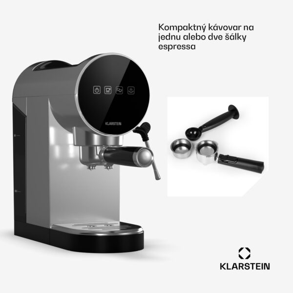Klarstein Furore, pákový kávovar, 1380 W, 20 bar, digitálny displej, 2 šálky, kompaktný, nehrdzavejúca oceľ - Image 3