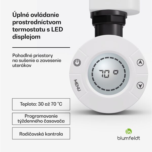 Blumfeldt Harrison Smart, elektrický radiátor, 50 x 100 cm, 400 W, aplikácia, 3 ohrievače uterákov - Image 2