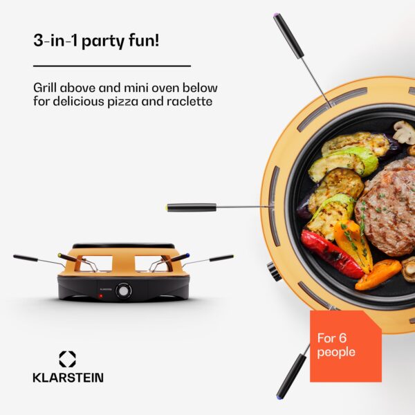 Klarstein Marinara, pec na pizzu 3 v 1, gril, raclette, 1200 W, 6 zdvihákov na pizzu - Image 3