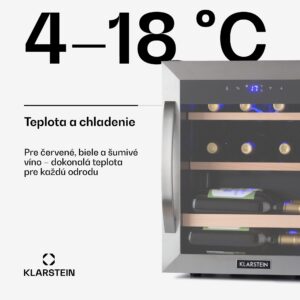 Klarstein Vinetage 12 Uno, vinotéka, 46 l, 12 fliaš, 4-18°C, 40 dB, sklo