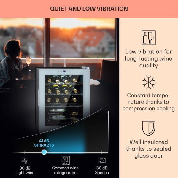 Klarstein Shiraz 16 Quartz, vinotéka, 42 l, 160 W, 5-18°C, dotykový ovládací panel