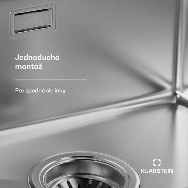 Klarstein TitanSteel Kuchynský drez 45 x 45 cm (DxŠ) s povrchom odolný voči hrdzi, poškriabaniu a teplu - Image 3
