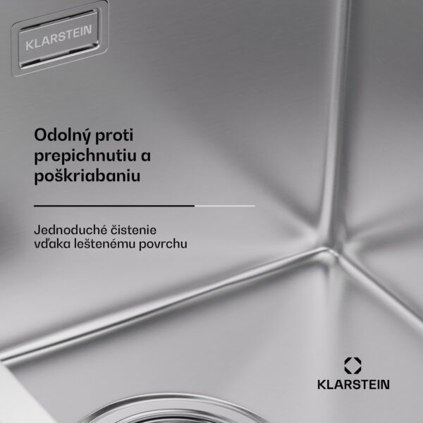 Klarstein TitanSteel kuchynský drez s odkvapkávačom, 79 x 44 cm, nehrdzavejúca oceľ, odolný voči poškriabaniu, odolný voči teplu - Image 3