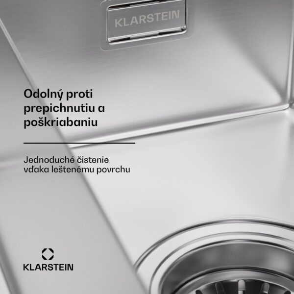 Klarstein TitanSteel kuchynský drez, 61 x 50 cm, 2 umývadlá, nehrdzavejúca oceľ, žiaruvzdorný - Image 3