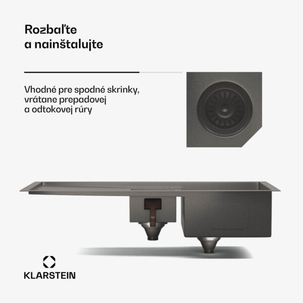 Klarstein TitanSteel kuchynský drez s odkvapkávačom, 100 x 45 cm, 2 umývadlá, nehrdzavejúca oceľ, odolný voči teplu - Image 3