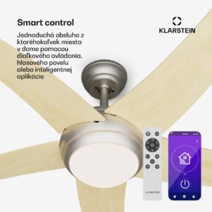 Klarstein Bolero 2 v 1 Smart, stropný ventilátor, Ø 132 cm, svetlo 55 W, diaľkové ovládanie, ovládanie cez aplikáciu, 2 smery chodu