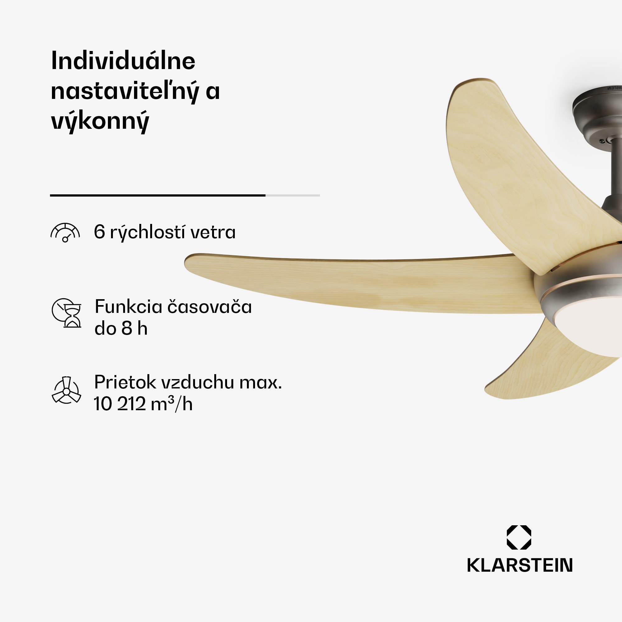 Klarstein Bolero 2 v 1 Smart, stropný ventilátor, Ø 132 cm, svetlo 55 W, diaľkové ovládanie, ovládanie cez aplikáciu, 2 smery chodu – Obrázok 2