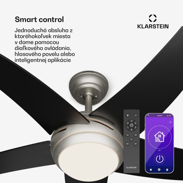 Klarstein Bolero 2 v 1 Smart, stropný ventilátor, Ø 132 cm, svetlo 55 W, diaľkové ovládanie, ovládanie cez aplikáciu, 2 smery chodu