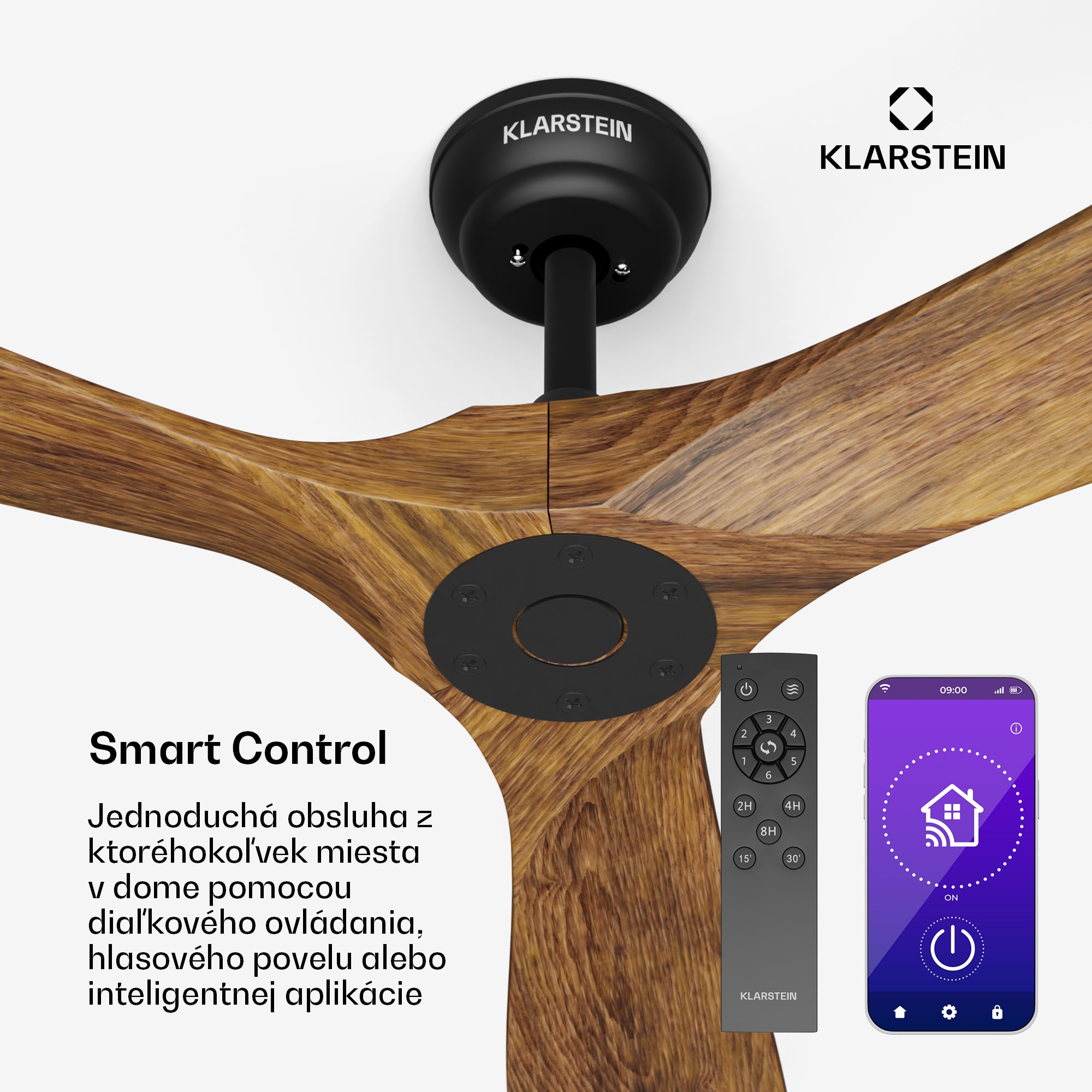 Klarstein Bahama Breeze Smart stropný ventilátor | Rotorové listy z masívneho dreva | Diaľkové ovládanie + ovládanie cez aplikáciu