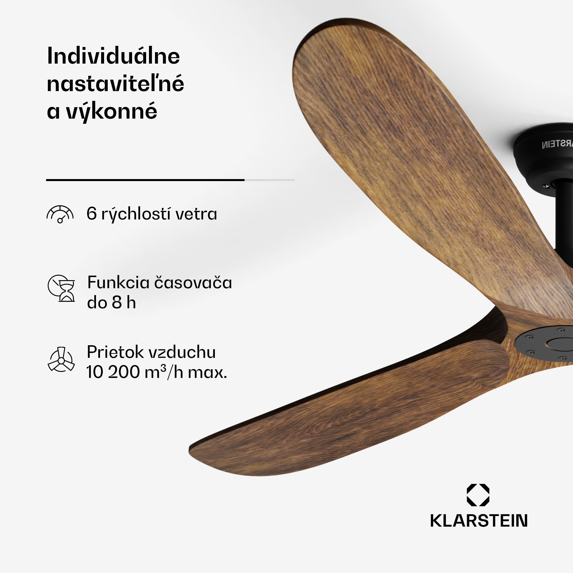 Klarstein Bahama Breeze Smart stropný ventilátor | Rotorové listy z masívneho dreva | Diaľkové ovládanie + ovládanie cez aplikáciu – Obrázok 2