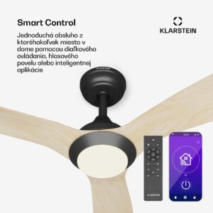 Klarstein Fiji Flow 2 v 1 Smart, stropný ventilátor, Ø 132 cm, LED svetlo, diaľkové ovládanie, ovládanie cez aplikáciu, 2 smery chodu