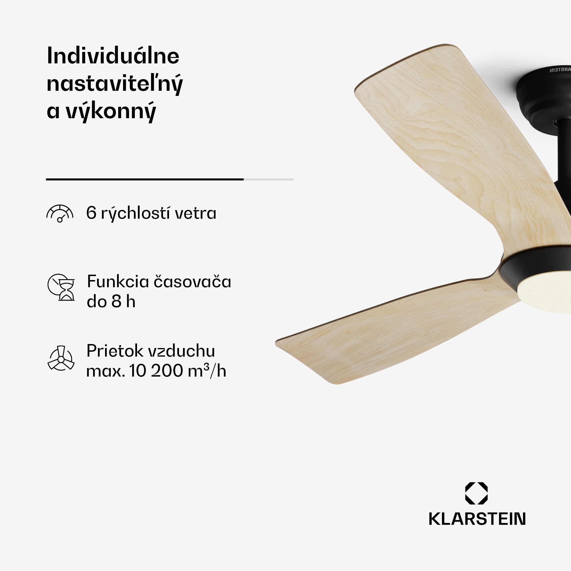Klarstein Fiji Flow 2 v 1 Smart, stropný ventilátor, Ø 132 cm, LED svetlo, diaľkové ovládanie, ovládanie cez aplikáciu, 2 smery chodu – Obrázok 2