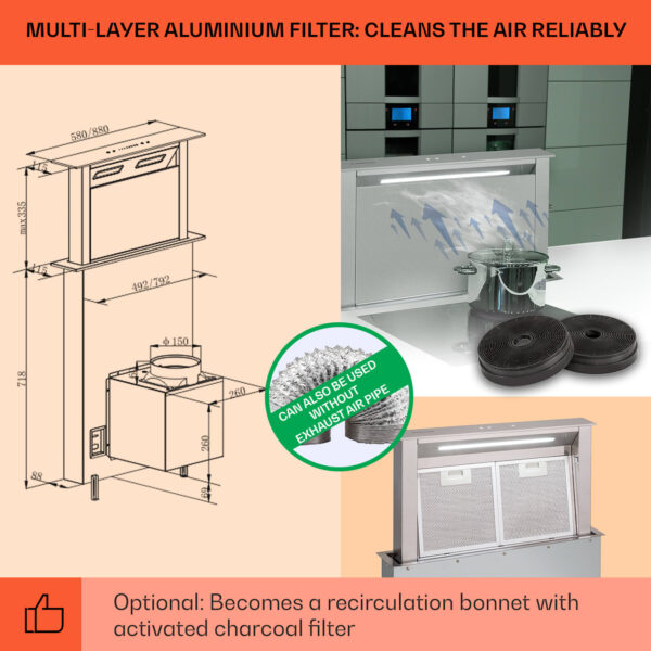 Klarstein Royal Flush Eco, digestor, 60 cm, 576 m³/h, A+ - Image 2