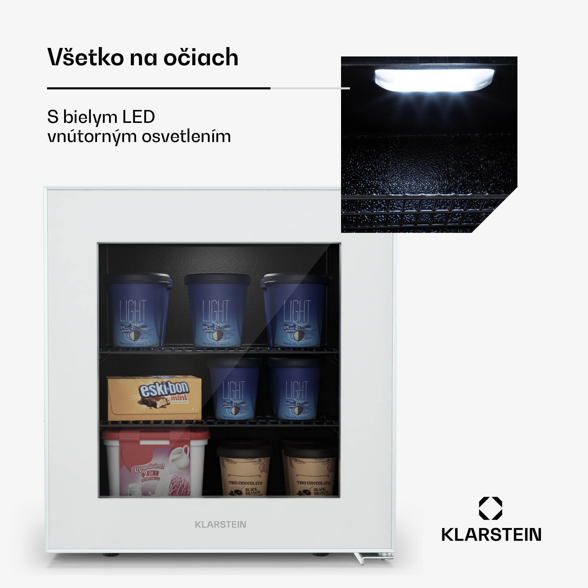 Klarstein IceAge 36 mraznička, 36 litrov, EEK E, 2 police, termostat, sklenená predná časť