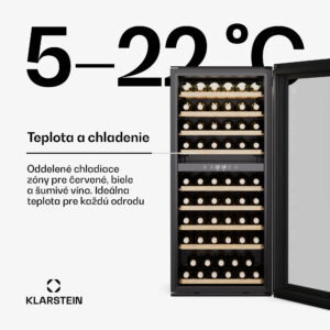 Klarstein Vinsider Duo chladnička na víno, 79 fliaš, 2 chladiace zóny, UV ochrana, 9 políc, Dotykové ovládanie