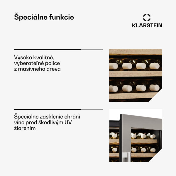Klarstein Vinsider Duo chladnička na víno, 79 fliaš, 2 chladiace zóny, UV ochrana, 9 políc, Dotykové ovládanie - Image 2