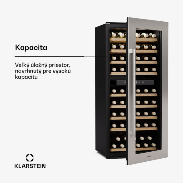 Klarstein Vinsider Duo chladnička na víno, 79 fliaš, 2 chladiace zóny, UV ochrana, 9 políc, Dotykové ovládanie - Image 3
