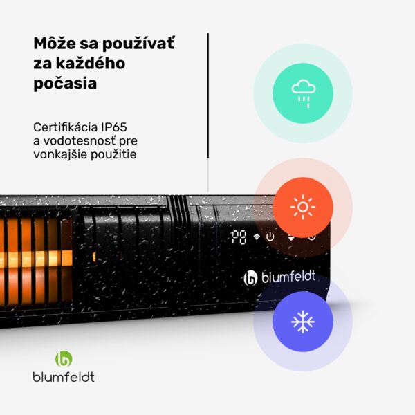 Blumfeldt Gold Bar Slim 2000 W sálavý ohrievač, 9 úrovní, funkcia WiFi, dotykové ovládanie, diaľkový ovládač, IP 65 - Image 2