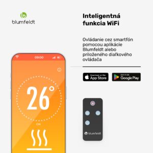 Blumfeldt Gold Bar Slim 3000 W sálavý ohrievač, 9 úrovní, funkcia WiFi, dotykové ovládanie, diaľkový ovládač, IP 65