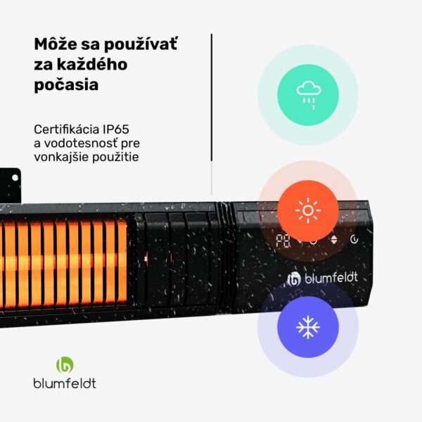 Blumfeldt Gold Bar Slim 3000 W sálavý ohrievač, 9 úrovní, funkcia WiFi, dotykové ovládanie, diaľkový ovládač, IP 65 - Image 2