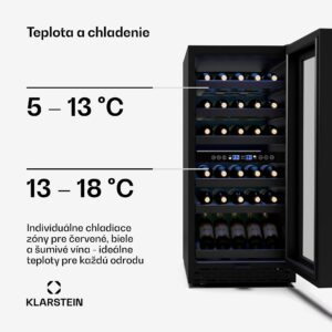 Klarstein Vinovilla 30 Duo chladnička na víno, 2 chladiace zóny, 30 fliaš, drevené police, 5-18 °C