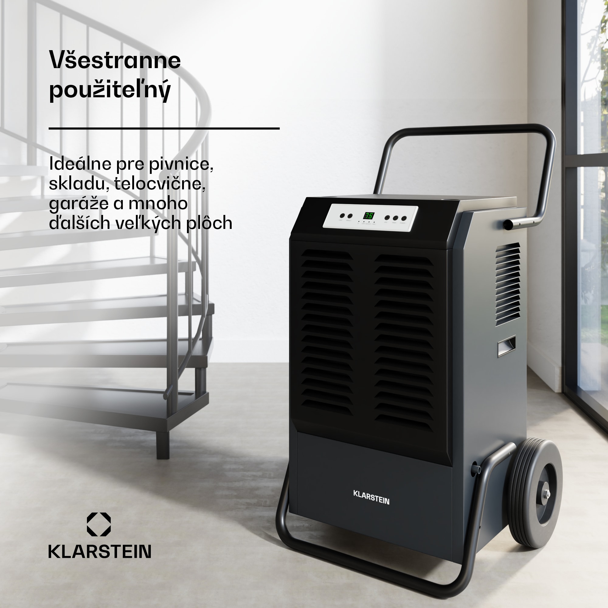 Klarstein DuraDry 90L odvlhčovač vzduchu, 90 l/deň, 120-180 m², nehrdzavejúca oceľ, mobilný, 850 m³/h
